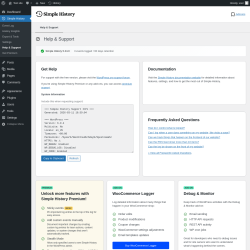 Page screenshot: Simple History &rarr; Help & Support