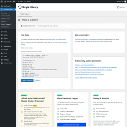 Page screenshot: Simple History &rarr; Help & Support