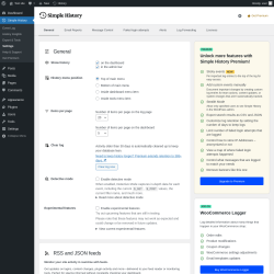 Page screenshot: Simple History &rarr; Settings