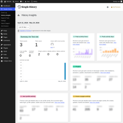 Page screenshot: Simple History &rarr; History Insights