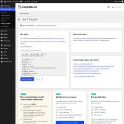 Page screenshot: Simple History &rarr; Help & Support