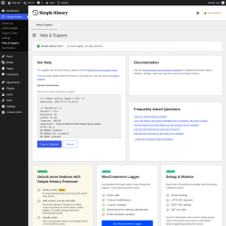 Page screenshot: Simple History &rarr; Help & Support