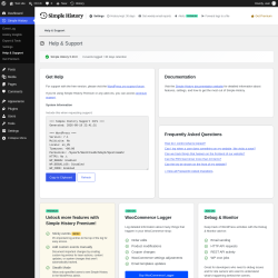 Page screenshot: Simple History &rarr; Help & Support