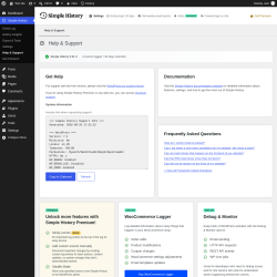 Page screenshot: Simple History &rarr; Help & Support