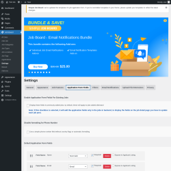 Page screenshot: Job Board → Settings → Application Form Fields