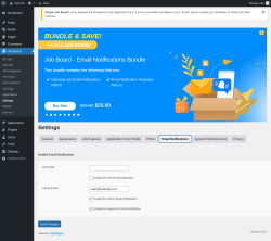 Page screenshot: Job Board → Settings → Email Notifications