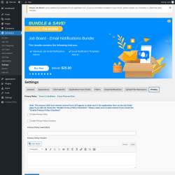 Page screenshot: Job Board → Settings → Privacy