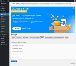 Page screenshot: Job Board → Settings → Filters