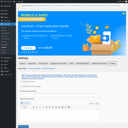 Page screenshot: Job Board → Settings → Privacy