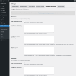 Page screenshot: WP Membership → Settings → Blacklisting & Whitelisting