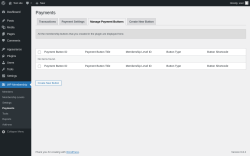 Page screenshot: WP Membership → Payments → Manage Payment Buttons