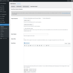 Page screenshot: WP Membership → Send Direct Email