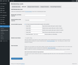Page screenshot: WP Membership → Membership Levels → Add Level