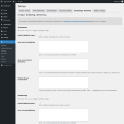Page screenshot: WP Membership → Settings → Blacklisting & Whitelisting
