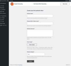 Page screenshot: Simple Podcasting Onboarding ‹ Test site — WordPress
