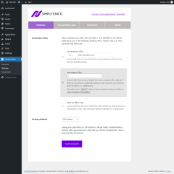 Page screenshot: Simply Static → Settings