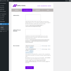 Page screenshot: Simply Static → Settings → Include/Exclude