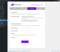Page screenshot: Simply Static → Settings → Advanced