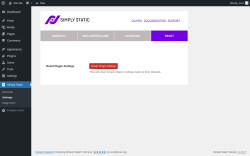 Page screenshot: Simply Static → Settings → Reset