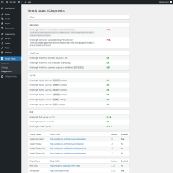 Page screenshot: Simply Static → Diagnostics