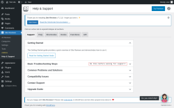 Page screenshot: Site Reviews  → Help & Support