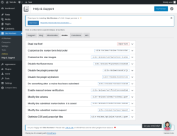 Page screenshot: Site Reviews  → Help & Support → Hooks