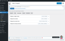 Page screenshot: Site Reviews  → Help & Support → Shortcodes