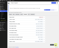 Page screenshot: Site Reviews  &rarr; Help & Support &rarr; Functions