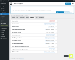Page screenshot: Site Reviews  &rarr; Help & Support &rarr; Functions