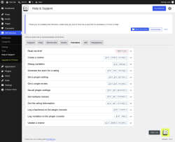 Page screenshot: Site Reviews  &rarr; Help & Support &rarr; Functions