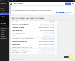 Page screenshot: Site Reviews  &rarr; Help & Support &rarr; Hooks