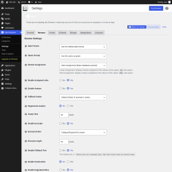 Page screenshot: Site Reviews  &rarr; Settings &rarr; Reviews