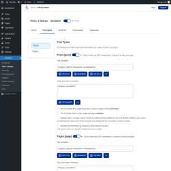 Page screenshot: SiteSEO → Titles & Metas → Post types