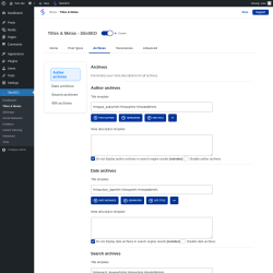 Page screenshot: SiteSEO → Titles & Metas → Archives