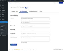 Page screenshot: SiteSEO → Social Networks → Your social accounts