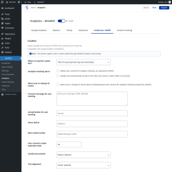 Page screenshot: SiteSEO → Analytics → Cookie bar / GDPR