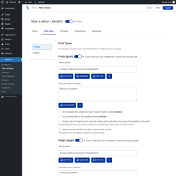 Page screenshot: SiteSEO → Titles & Metas → Post types