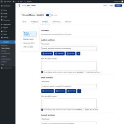 Page screenshot: SiteSEO → Titles & Metas → Archives