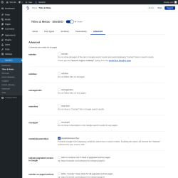 Page screenshot: SiteSEO → Titles & Metas → Advanced