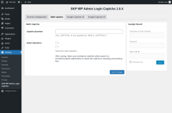 Page screenshot: Settings → SKP WP Admin Login Captcha → Math Captcha