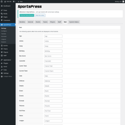 Page screenshot: SportsPress → Text