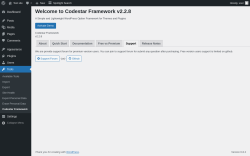 Page screenshot: Tools → Codestar Framework → Support