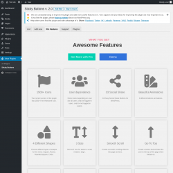 Page screenshot: Wow Plugins &rarr; Sticky Buttons &rarr; Pro Features