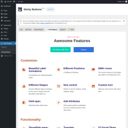 Page screenshot: Wow Plugins &rarr; Sticky Buttons &rarr;  Pro Features