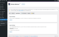 Page screenshot: Wow Plugins &rarr; Sticky Buttons &rarr; Import/Export