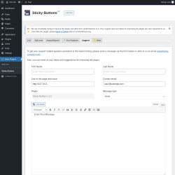 Page screenshot: Wow Plugins &rarr; Sticky Buttons &rarr; Support