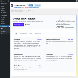 Page screenshot: Wow Plugins &rarr; Sticky Buttons &rarr; Upgrade to Pro
