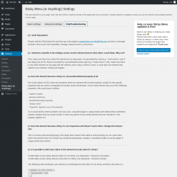 Page screenshot: Settings &rarr; Sticky Menu (or Anything!) &rarr; FAQ/Troubleshooting