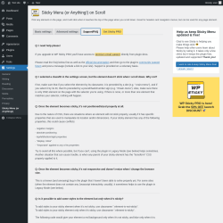 Page screenshot: Settings → Sticky Menu (or Anything!) → Support/FAQ