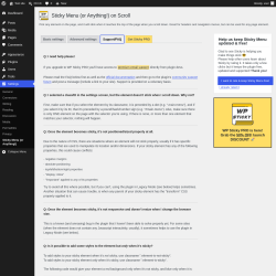 Page screenshot: Settings &rarr; Sticky Menu (or Anything!) &rarr; Support/FAQ